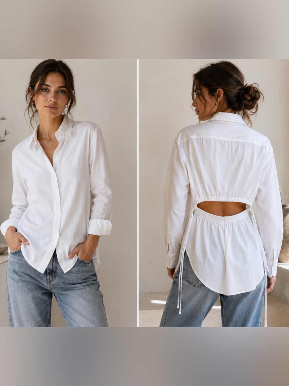 Rag & Bone White Cutout Back Cotton Button-Up Blouse XS Open Back Long Sleeve
